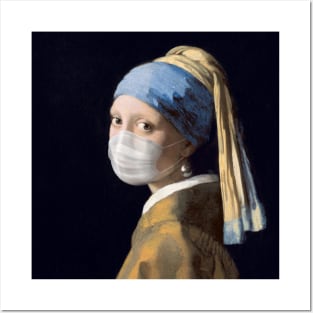 Famous Painting Girl with a Pearl Earring Wearing Mask Posters and Art